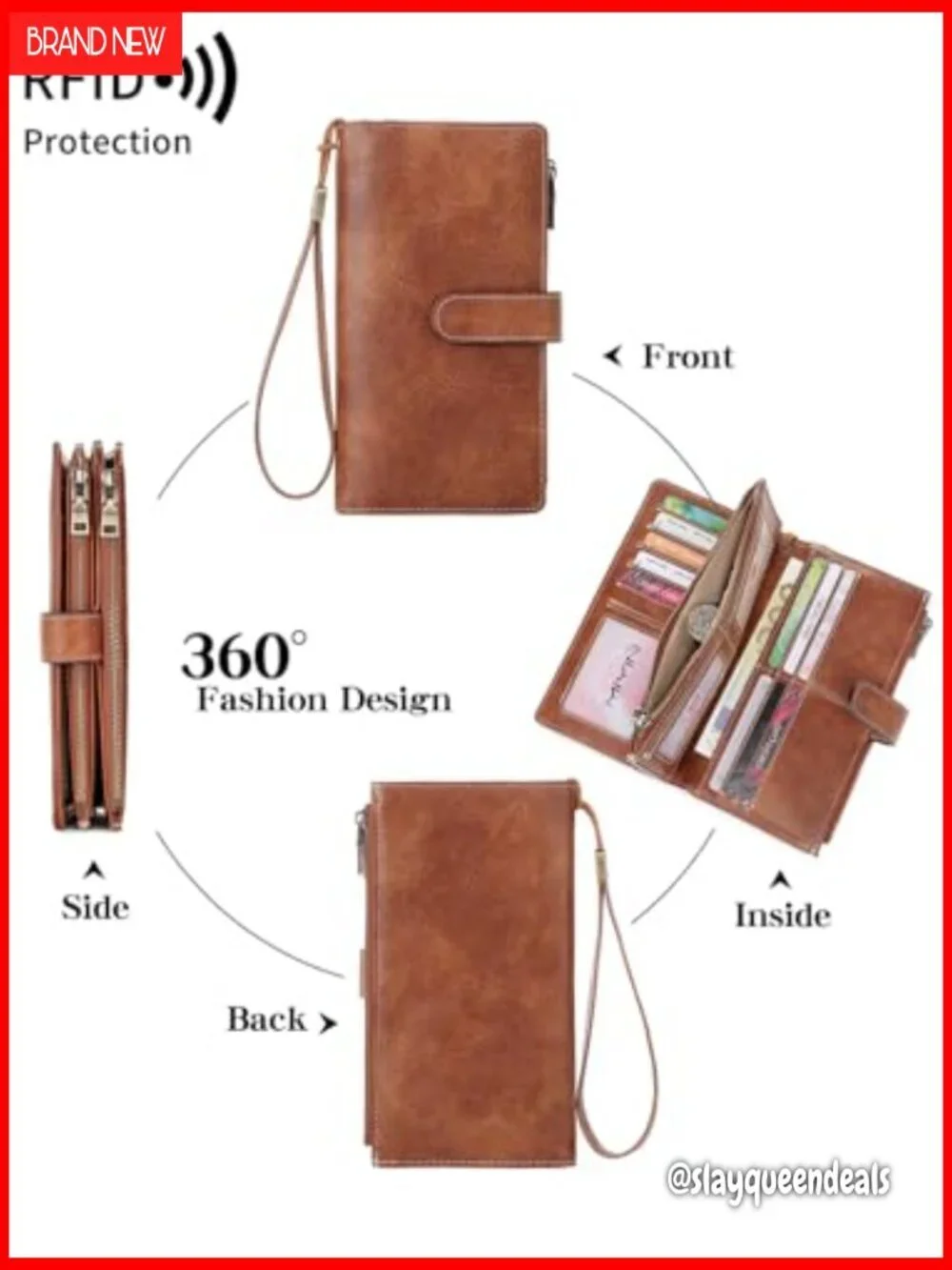 Slim RFID Blocking Bifold Wallet - 16 Card Slots, Zipper Pocket, PU Leather
